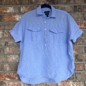 J. Crew Baird McNutt 100% Irish Linen Camp Style Pullover 1/4 Button Top Size 6p